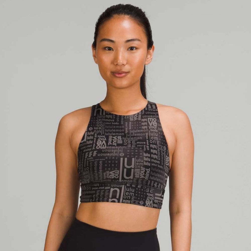 Lululemon Energy High-Neck Longline Bra Ombre Black Multi Sz 6